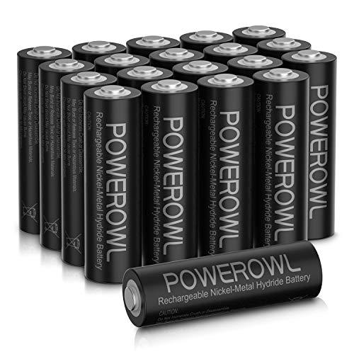 POWEROWL 単3形充電式電池、2800mAh 大容量電池 1.2V ニッケル水素20個パック(...