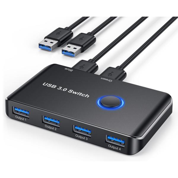 切替器 ABLEWE USB切替器 5Gbps高速転送 PC2台用 4USBポート プリンタ マウス...