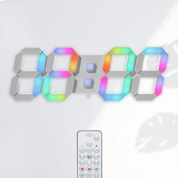 KOSUMOSU 多色デジタル時計 7色LED時計 RGB置き時計 ネオン壁掛け時計 明るさ調整な時...