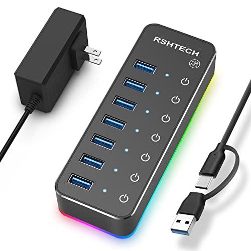 RSHTECH USBハブ 3.0 電源付き RGB 7ポート 2 in 1 ケーブル 付き USB...