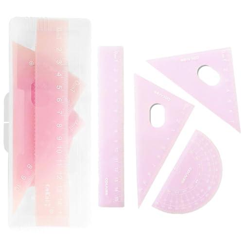 幾何学的 定規 三角定規 プラスチック 分度器 まっすぐな定規 と 収納ボックス 学生用 半透明 数...