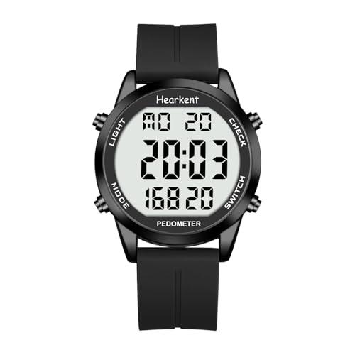 Hearkent歩数計防水腕時計、内蔵時間、歩数、走行距離、ELバックライト、アラーム機能付きデジタ...