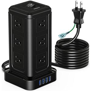 電源タップ タワー型 usbコンセント 延長コード 2m 雷ガード 固定