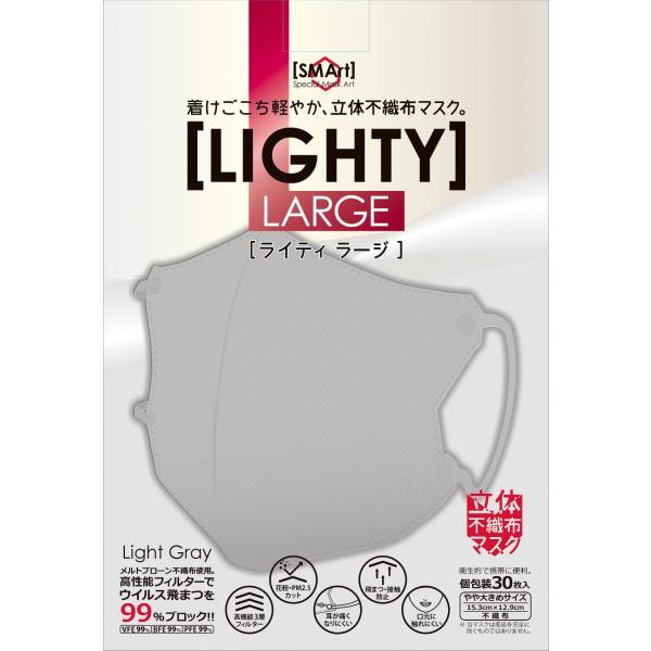 アドバンス 立体不織布マスク ライティ ライトグレー ラージ サイズ 約15.3×12.9cm SM...
