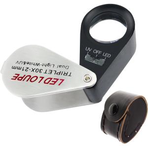 TEKCOPLUS 折り畳み式 ルーペ 21 mm トリプレットレンズ 倍率30x 倍 拡大鏡 ルーペ LEDとUVライト付き 時計作り コイン