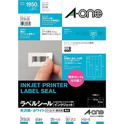 エーワン ラベルシール 光沢紙 インクジェット 65面 30シート 29243タイプ