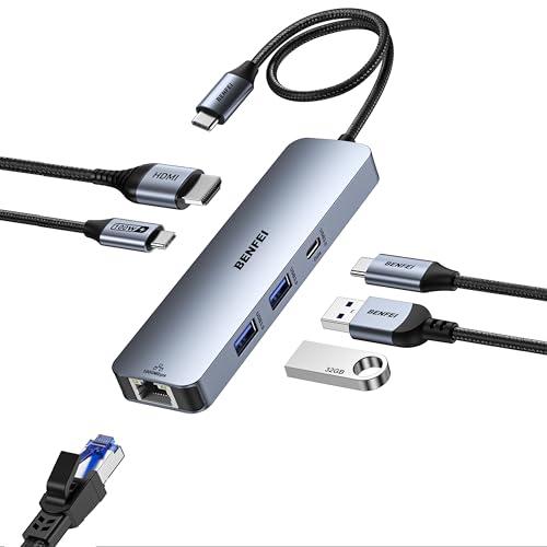 BENFEI USB C ハブ 6-in-1 HDMI (4K@60Hz)、USB-A x 2、US...