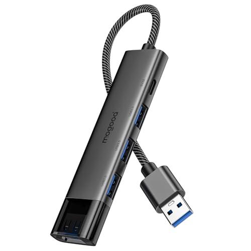 MOGOOD USB 3.0ハブ、Type A 3.0*4、Type C 5V電源供給、15cm延長...