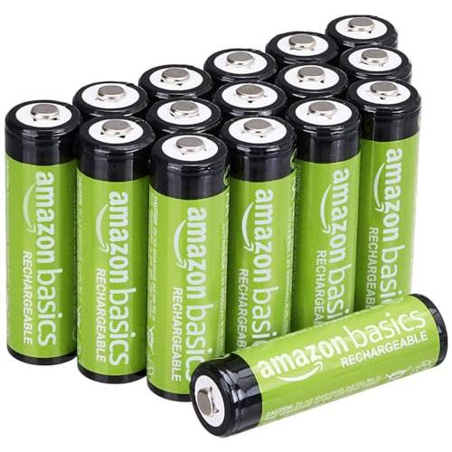 ベーシック 16個入り充電式単3形ニッケル水素電池、2000mAh、1.2V、最大1000倍まで充電...