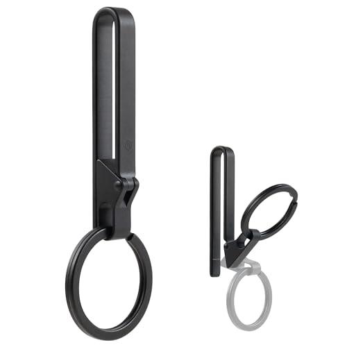 [KeyUnity] キーホルダー チタン キーリング付き KM23 ベルトクリップ ロック機能 黒...