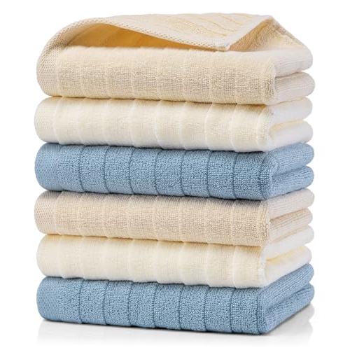 HomeFirst フェイスタオル 6枚セット ホテル仕様 ふわふわ タオル 綿100% 厚手 耐久...