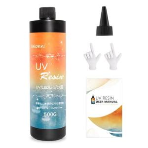 UNOKKI レジン液 - 500g UV/LED対応 レジン液 大容量  高い透明 UVレジン液 ジュエリー等に適用クリアuvレジン、硬化速い