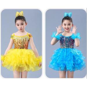 ダンス衣装 キッズ子供 ジュニア 女の子 ワンピース チュールドレス コスチューム スパンコール付き 髪飾り付き 文化祭学園祭舞台演出服団体服 二枚送料無料 ウィルマート