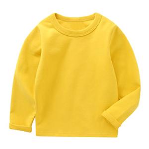 LittleSpring春 秋 キッズ 男の子 コットン 柔らか 無地 長袖 Tシャツ 七色展開 Uネック 長袖カットソー シャツ 子供服 黄色
