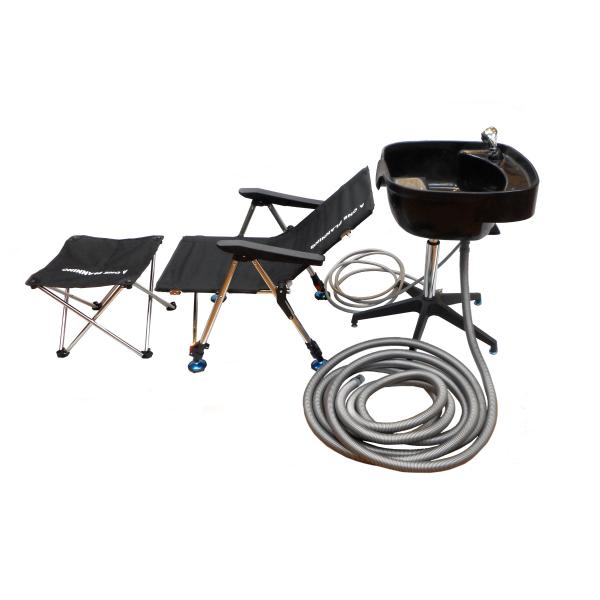 軽量 折りたたみシャンプーチェア II オットマン付き＋ワンシャンBタイプ 10mホースセット 家庭...