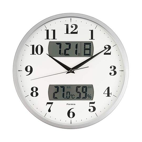 温度湿度日付表示付き電波掛時計 シルバー 保土ヶ谷電子販売 HWC-001RCSV 60-2915-...