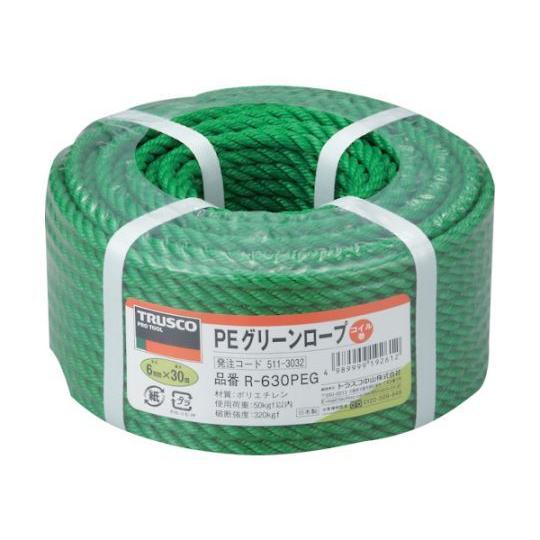 PEグリーンロープ 3つ打 線径6mmX長さ30m トラスコ中山 R-630PEG (61-2790...