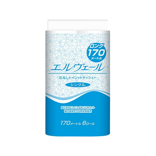 エリエール 大王製紙 エルヴェールトイレットティシュー シングル１７０ｍ 芯なし 723282 (6...