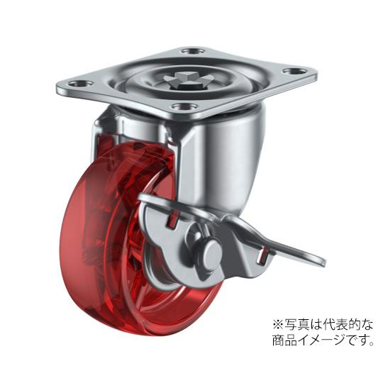 G-S型キャスター 自在車プレート式 ストッパー付 径50mm ポリカーボネート車輪 赤 ユーエイ ...