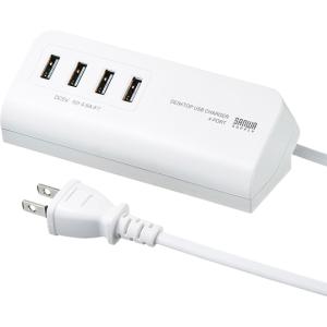 サンワサプライ マグネット付USB充電器 USB4ポート ホワイト ACA-IP53W (64-0902-86)の商品画像
