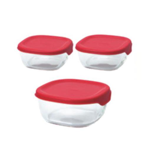 耐熱ガラス製保存容器 3個セット レッド HARIO KST-2012-R (64-5272-17)