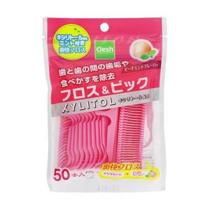 Clesh キシリトール フロス＆ピックピーチミント 50本 UFCサプライ (64-7757-29)
