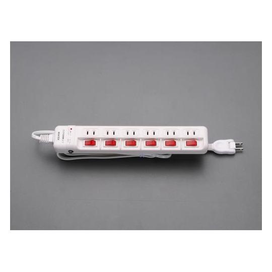 AC125V/15Ax 2m タップ 6口・個別スイッチ・雷サージ EA815GL-334A (64...