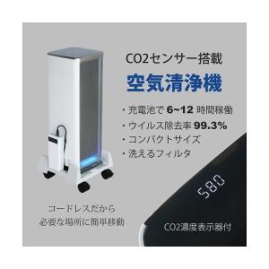 Co2センサ搭載 コードレス静電気フィルタ式空気清浄機セット グリーン
