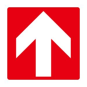 日本緑十字社 階段蹴込み板用標示ステッカー 矢印 STPS-7 赤 100mmΦ 4枚組 エンビ 404107 (64-9301-07)の商品画像