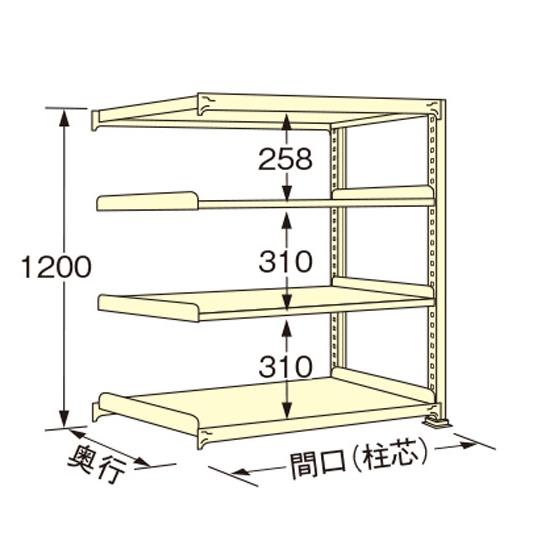 中量ラック アイボリー 4段 連結 荷重500kg/段 1200×1800×900mm 扶桑金属工業...