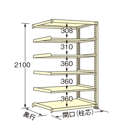 中量ラック アイボリー 6段 連結 荷重500kg/段 2100×900×450mm 扶桑金属工業 ...