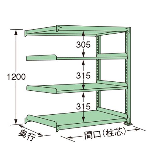 中量ラック グリーン 4段 連結 荷重150kg/段 1200×1190×600mm 扶桑金属工業 ...