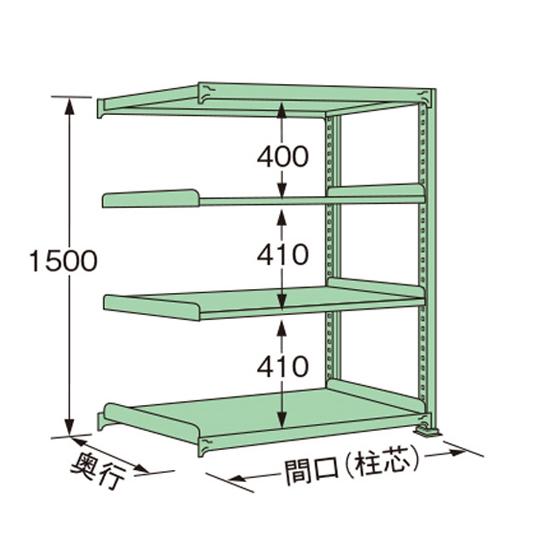 中量ラック グリーン 4段 連結 荷重250kg/段 1500×1190×600mm 扶桑金属工業 ...