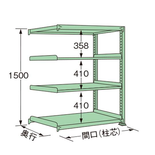 中量ラック グリーン 4段 連結 荷重500kg/段 1500×1200×900mm 扶桑金属工業 ...