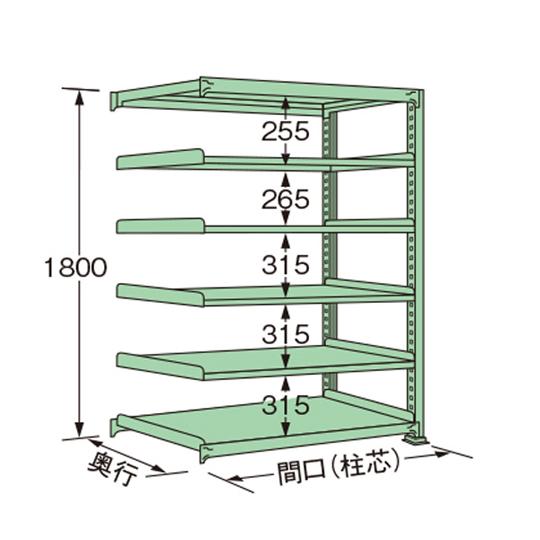中量ラック グリーン 6段 連結 荷重150kg/段 1800×1790×300mm 扶桑金属工業 ...