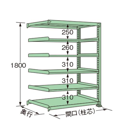 中量ラック グリーン 6段 連結 荷重250kg/段 1800×1490×600mm 扶桑金属工業 ...