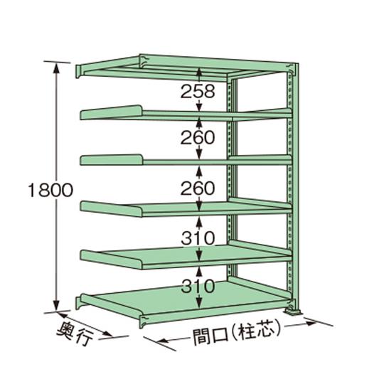 中量ラック グリーン 6段 連結 荷重300kg/段 1800×1500×600mm 扶桑金属工業 ...