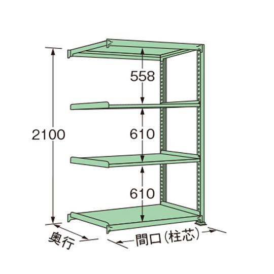 中量ラック グリーン 4段 連結 荷重300kg/段 2100×1800×600mm 扶桑金属工業 ...
