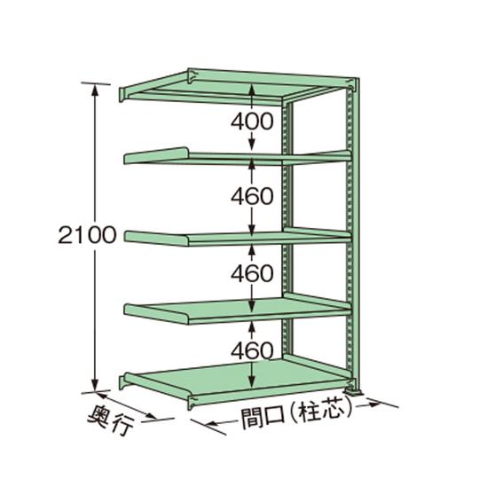 中量ラック グリーン 5段 連結 荷重250kg/段 2100×1790×900mm 扶桑金属工業 ...