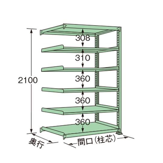 中量ラック グリーン 6段 連結 荷重500kg/段 2100×1500×600mm 扶桑金属工業 ...