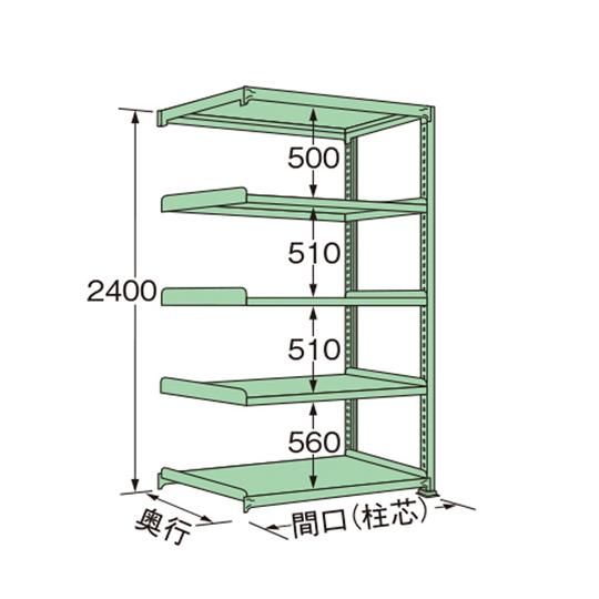 中量ラック グリーン 5段 連結 荷重200kg/段 2400×1190×600mm 扶桑金属工業 ...