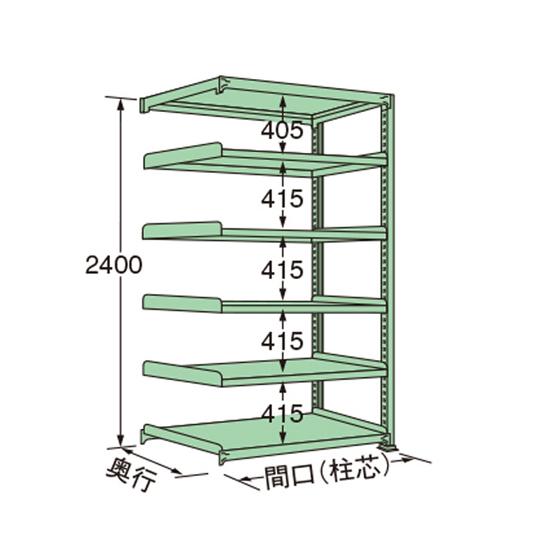 中量ラック グリーン 6段 連結 荷重150kg/段 2400×1790×600mm 扶桑金属工業 ...