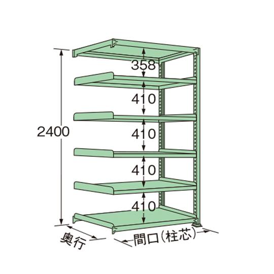 中量ラック グリーン 6段 連結 荷重300kg/段 2400×1800×600mm 扶桑金属工業 ...