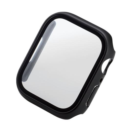 Apple Watch series7 45mm用フルカバーケース プレミアムガラス 反射防止 ブラ...