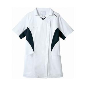 ナースジャケット 半袖 ホワイト×ネイビー L CHM357-19 L (65-5617-90)の商品画像