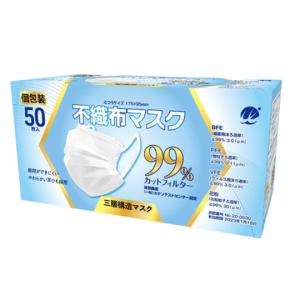 不織布マスク ふつうサイズ 個包装 50枚入 WEトレーディングジャパン MR-003i (65-6674-64)