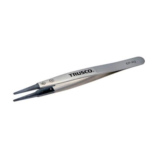 ESDチップピンセット 先丸型 先端幅2mm トラスコ中山 EP-R2 (65-9706-59)