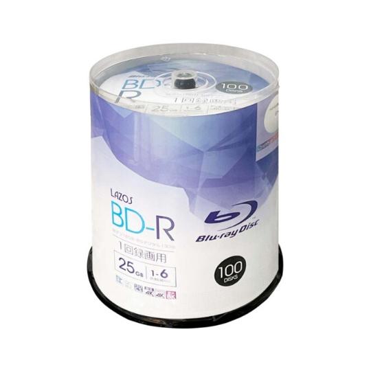 ブルーレイBD-R 25GB、100枚入り スピンドルケース Lazos L-B100P (67-0...
