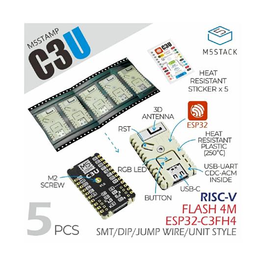 M5Stamp C3U 5個入 M5Stack M5STACK-C122-B (67-0405-30...
