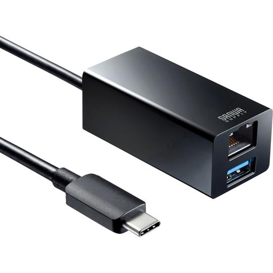 サンワサプライ USB Type-C ギガビットLANアダプタ USBハブ付 USB-3TCH33B...